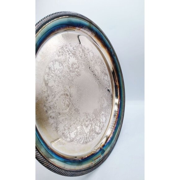 Serving Tray Vintage Castleton Round Plate Etched Patina International Silver Co - Picture 5 of 16